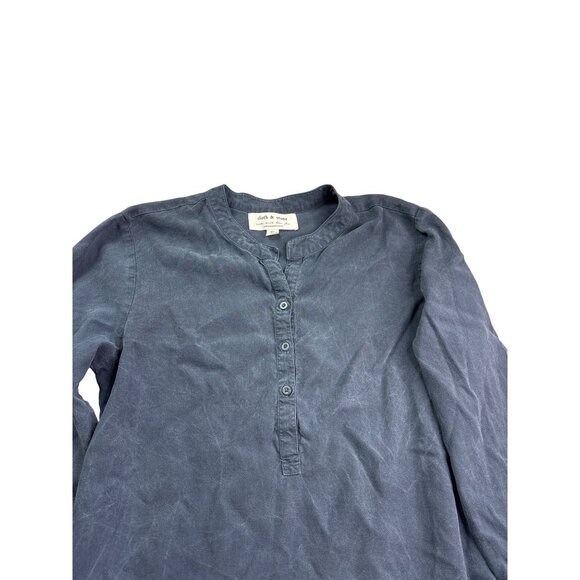 Anthropologie Cloth & Stone Womens Chambray Tunic Top M Blue Raw Hem No Belt - Picture 2 of 6